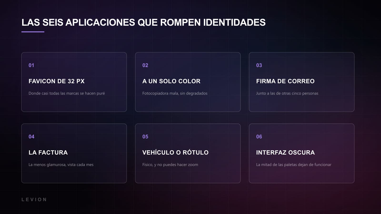 Cuadrícula de aplicaciones hostiles de identidad: favicon, impresión a un color, firma de correo, factura, rotulación de furgoneta e icono de app